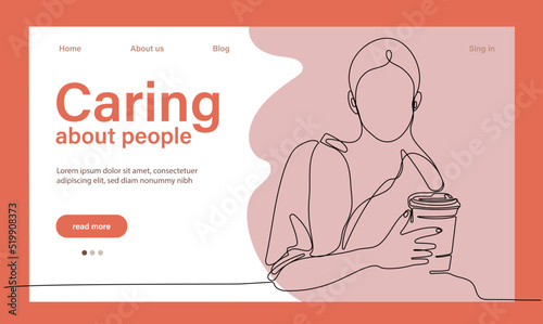 Charity and help from community of tiny volunteers. People giving care. Voluntary, sponsorship, altruism concept for banner, website design or landing web page. Vector illustration