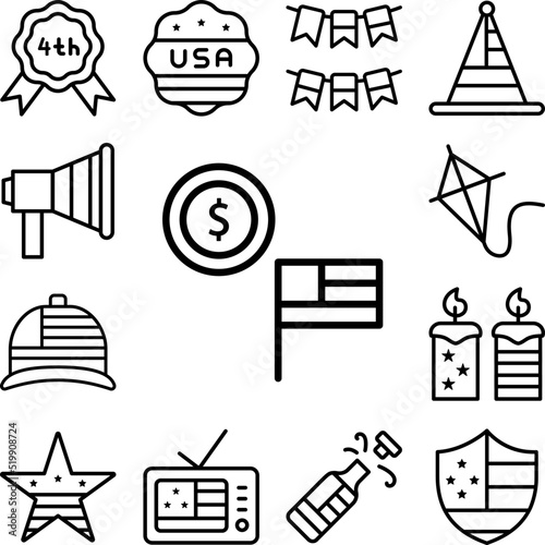 Coins money USA flag icon in a collection with other items