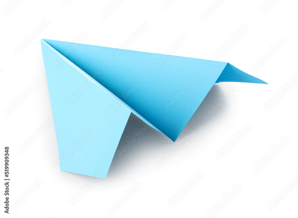 Blue paper plane on white background