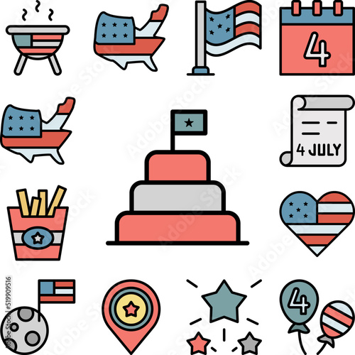Cake USA flag icon in a collection with other items