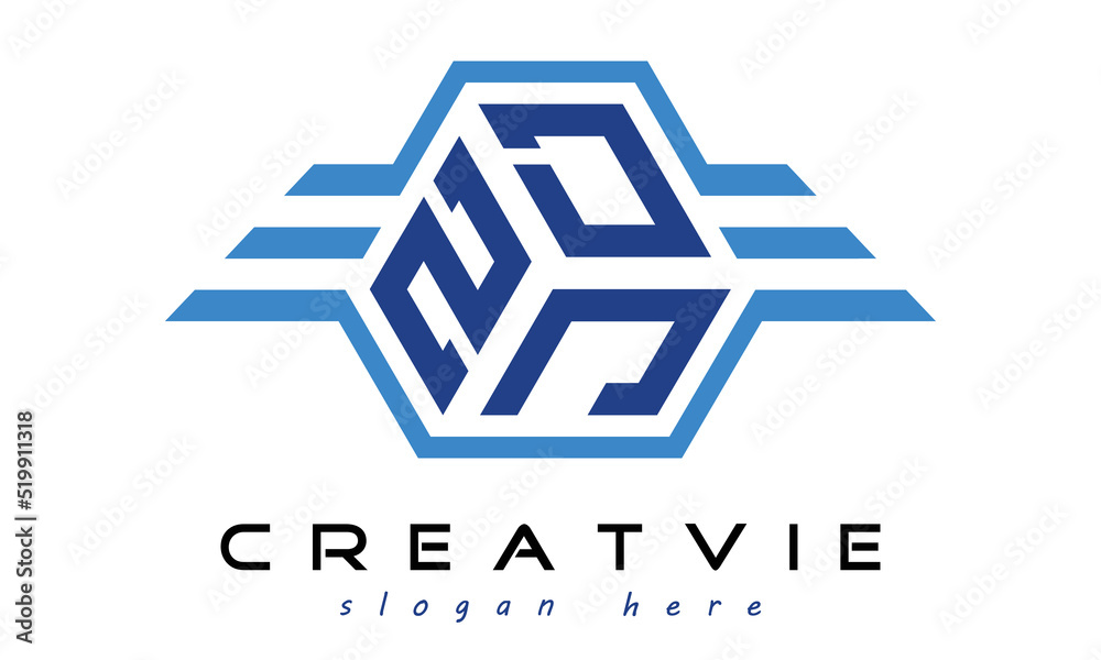 ZDJ three letter geometrical wings logo design vector template. wordmark logo | emblem logo | monogram logo | initial letter logo | typography logo | business logo | minimalist logo | - obrazy, fototapety, plakaty 