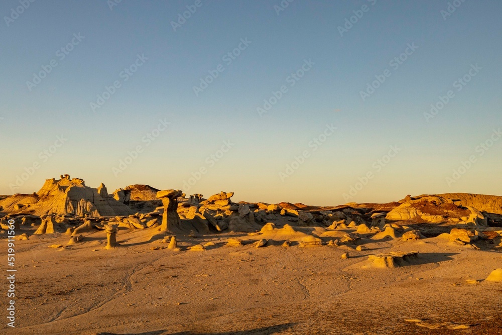 Bisti Badlands rock formation sunset Bisti Badlands rock formation sunset