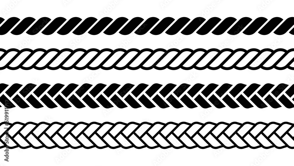 Rope brushes set. Rope seamless pattern vector illustration. - obrazy, fototapety, plakaty 