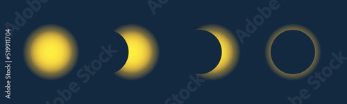 Solar eclipse stages vector illustration.