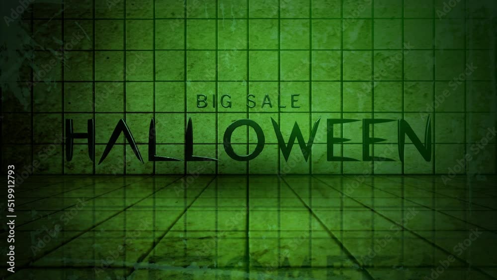 Halloween Big Sale on green wall in dirty room, motion holidays, horror and Halloween style background Halloween Big Sale on green wall in dirty room, motion holidays, horror and Halloween style background