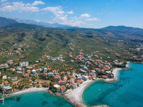 Aerial panoramic view near Mantinies and Acrogiali seaside area in Messenia prefecture near Kalamata city - Greece. photo