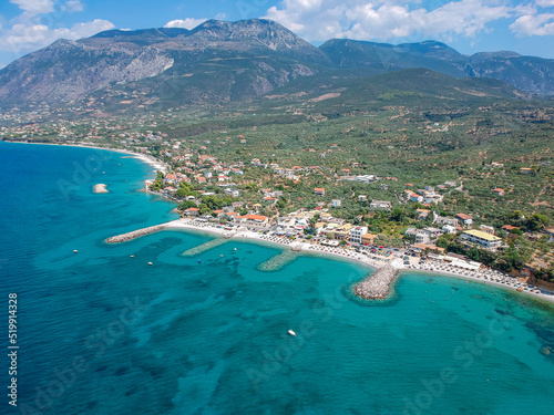 Aerial panoramic view near Mantinies and Acrogiali seaside area in Messenia prefecture near Kalamata city - Greece. photo