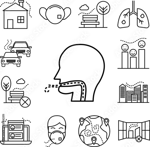 air pollution, disease, respiratory icon in a collection with other items