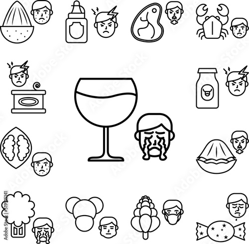 Alcohol, allergic face icon in a collection with other items