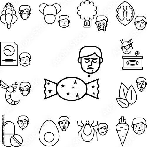 Candy  allergic face icon in a collection with other items