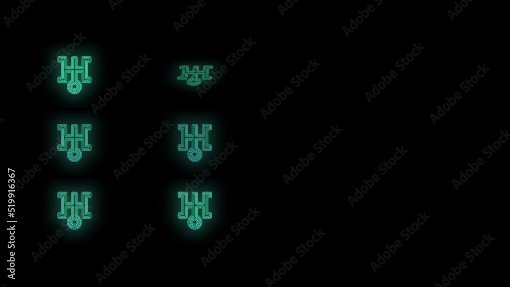 Japan symbols pattern with green neon, motion abstract disco, club and party style background