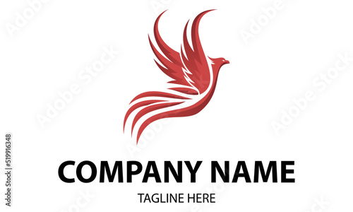 Red Color Phoenix Bird with Spread Wing Logo Design