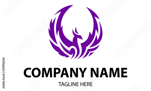 Purple Color Phoenix Bird with Spread Wing Logo Design