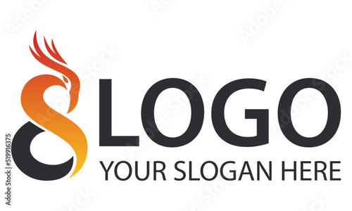 Red Color Number 8 Phoenix Bird Head Logo Design