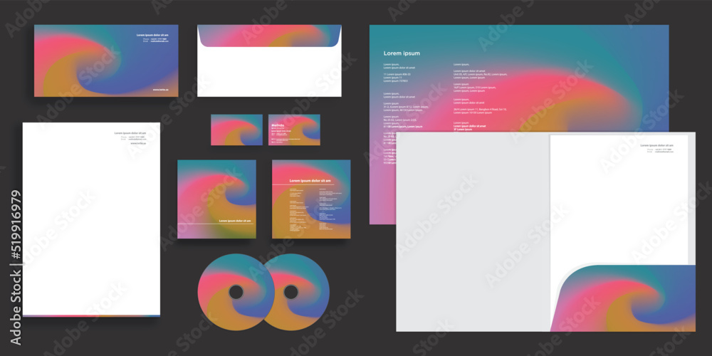 Colorful Gradient Wave Curl Corporate Business Identity Stationery