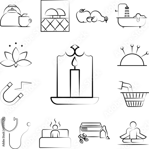 Candle for alternative medicine icon in a collection with other items