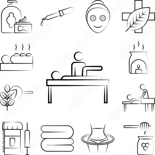 Physiotherapy, alternative medicine icon in a collection with other items