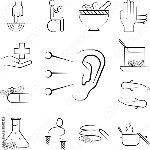 ear, needle, Chinese medicine icon in a collection with other items