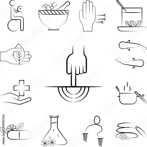 Touch, Chinese medicine icon in a collection with other items