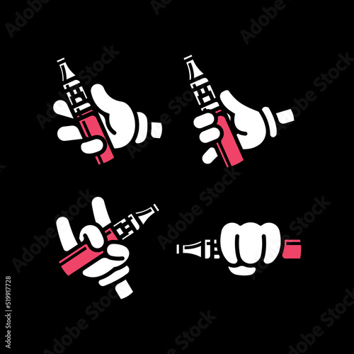 HAND IS HOLDING A PEN VAPE IN SOME DIFFERENT WAY NEGATIVE STYLE LOGO COLLECTION