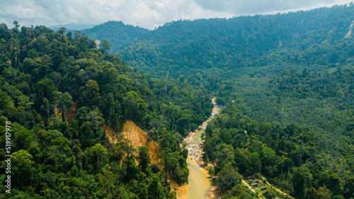 Aerial drone view of tropical forest scenery in Hutan Lipur Belukar Bukit  Kuala Berang  Terengganu  Malaysia.