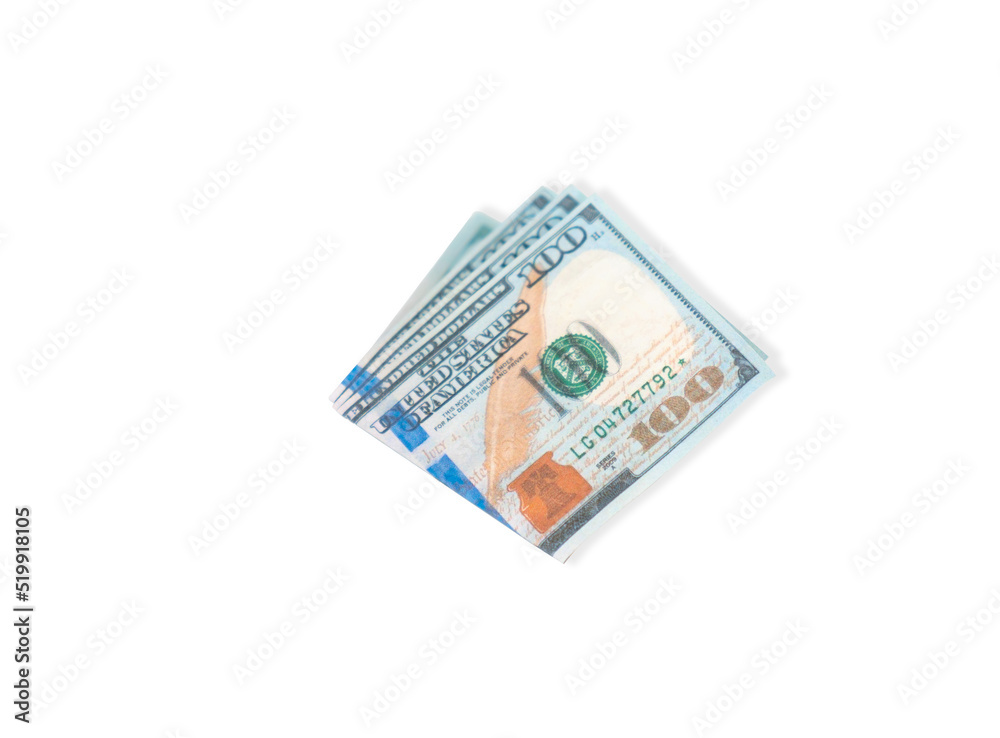 One hundred dollar bills fold on isolate white background. One hundred dollar bills fold on isolate white background.