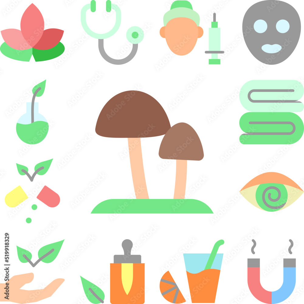 Mushroom alternative medicine icon in a collection with other items