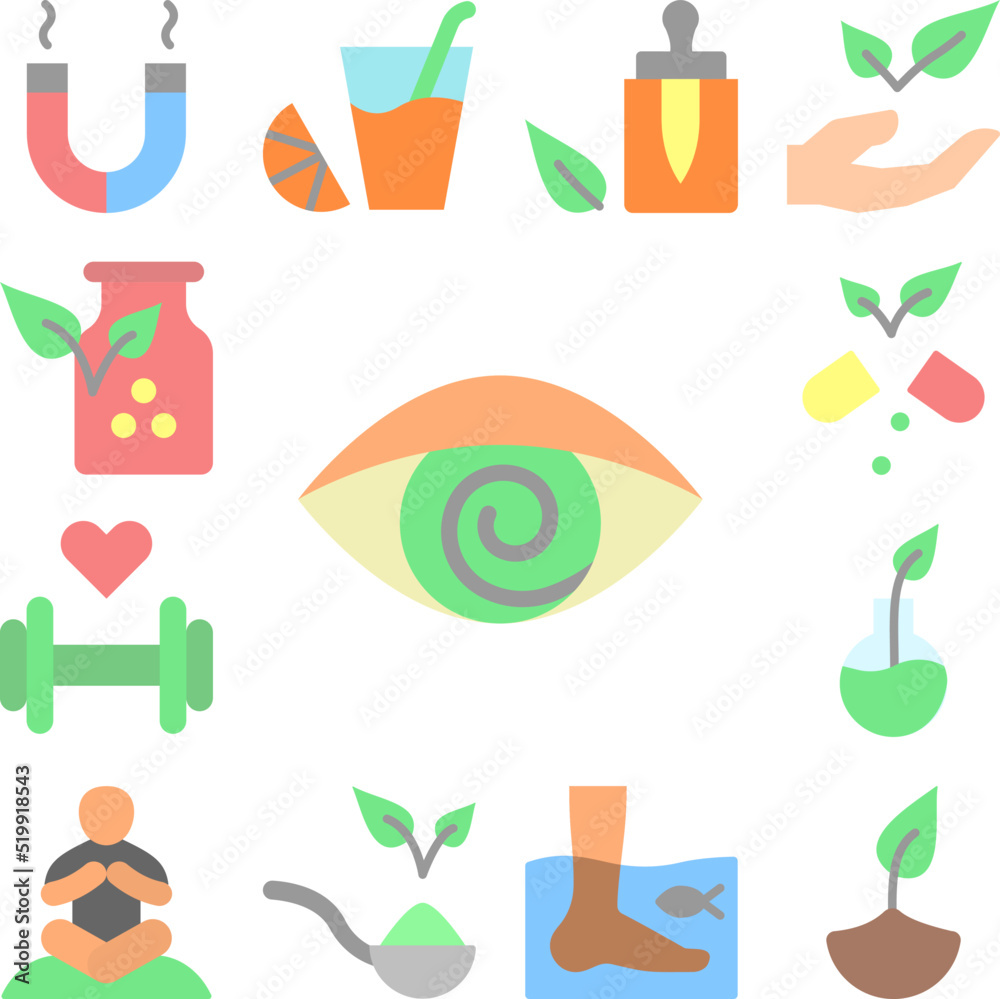 Eye spiral iridology icon in a collection with other items Eye spiral iridology icon in a collection with other items