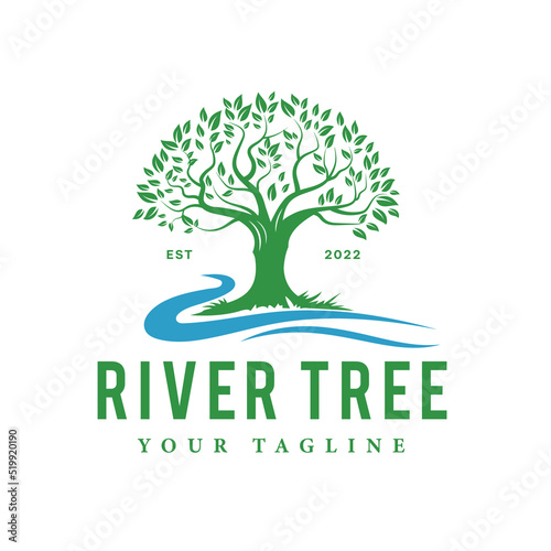 Illustration of a tree with a tributary symbol. Eco-friendly watermark. Green, Save, Energy friendly, Eco friendly, vector logo