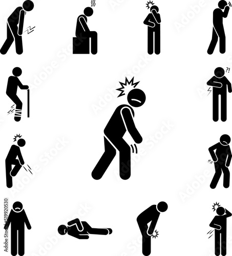 Cramp, pain, leg icon in a collection with other items