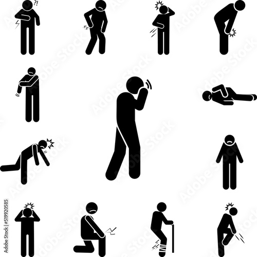 Headache, cramp icon in a collection with other items