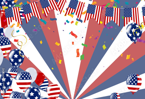 Kids party USA with balloons on background