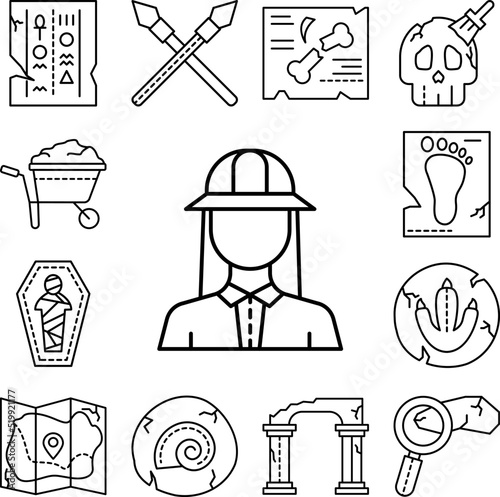 woman, archaeologist, avatar icon in a collection with other items