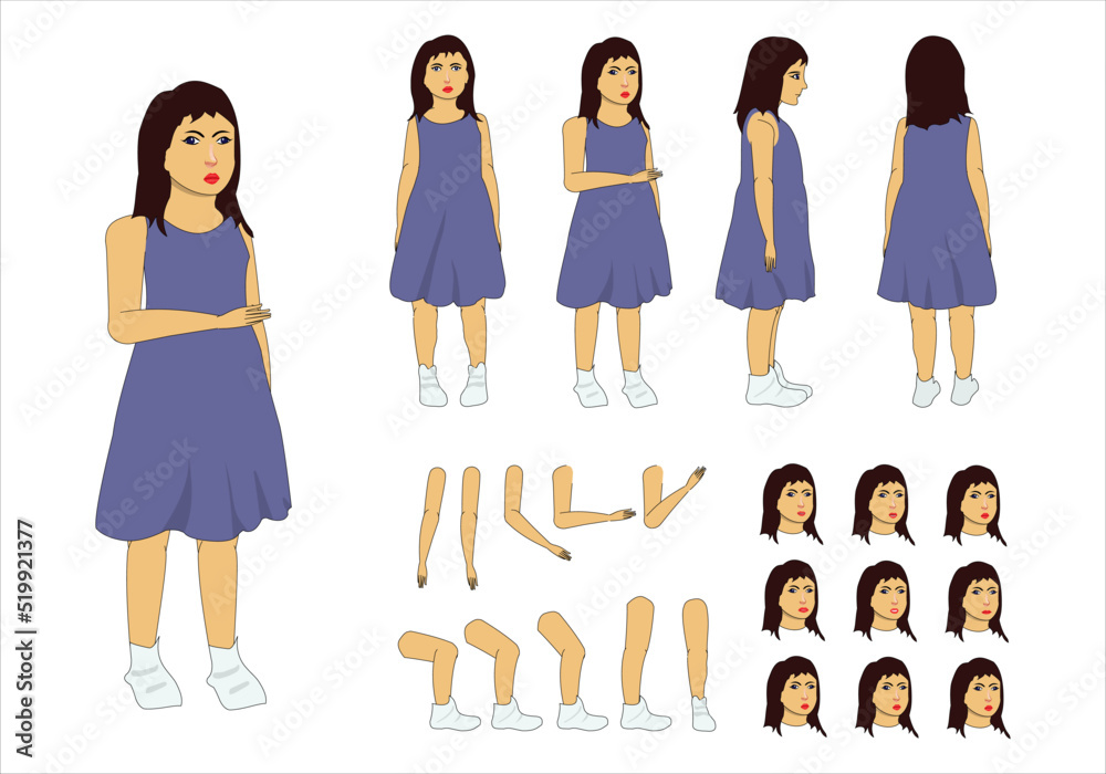 Young girl cartoon character set. moral stories for the best cartoon character. the character best for your animation videos. 