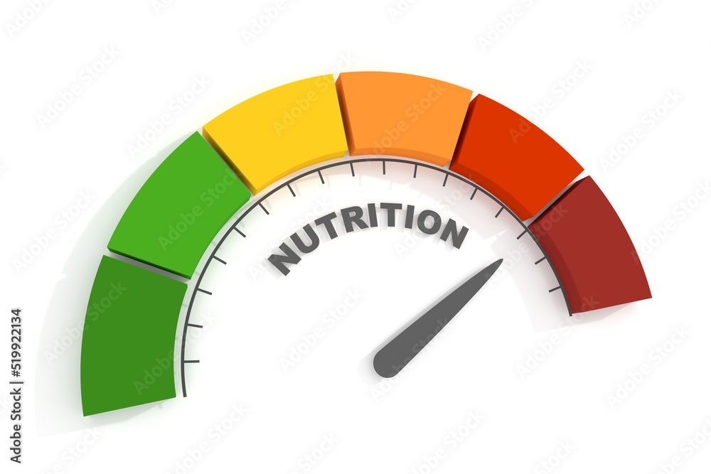 Nutrition quality measuring device with arrow and scale. 3D Render Nutrition quality measuring device with arrow and scale. 3D Render