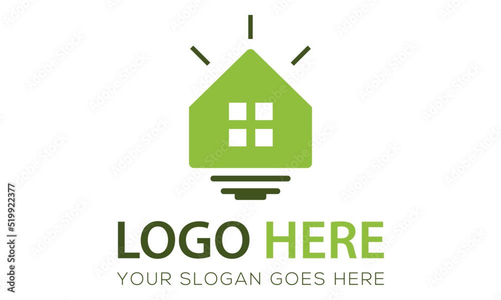 Green Color Eco Nature Bulb Think House Logo Design Green Color Eco Nature Bulb Think House Logo Design