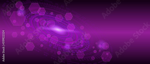 Abstract purple technology background with various technological elements Technologic innovation. high-tech communication concept. circular network circuit