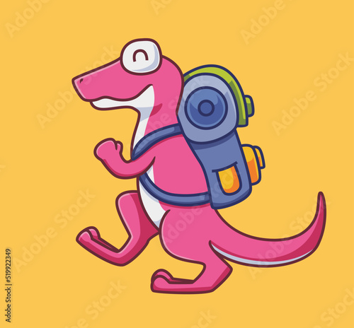 traveling lizard backpacker. Isolated animal illustration. Flat Style Sticker Icon Premium vector