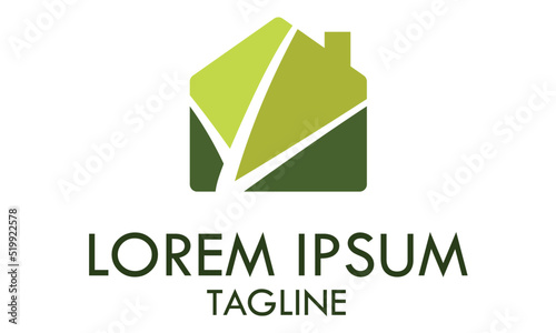Green Color Mosaic Eco Modern House Logo Design