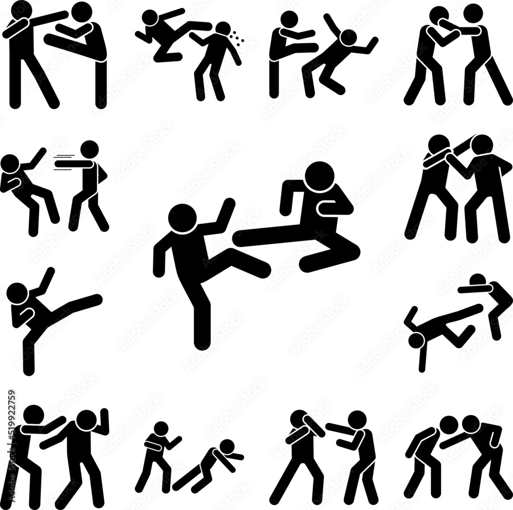 Foot hit men kick icon in a collection with other items Foot hit men kick icon in a collection with other items