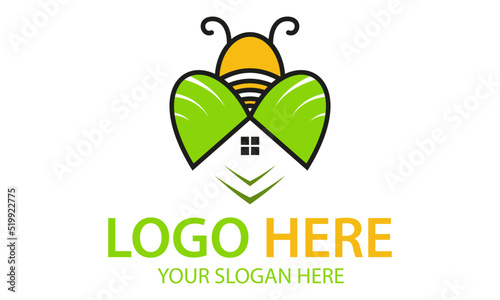 Green and Yellow Color Bee Negative Space Urban Modern Building Logo Design