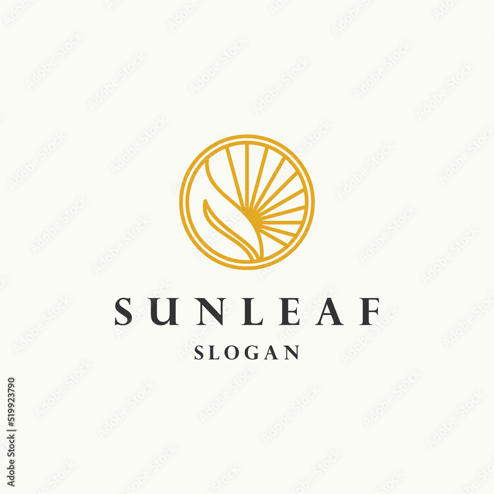 Sun leaf logo icon design template vector illustration