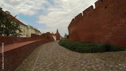 Brick wall in the old town of Warsaw. Poland. 4K. photo