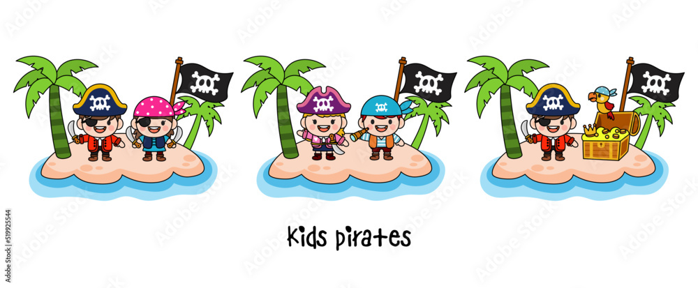Obraz premium Kids pirate captain and sailor characters, Filled Clipart