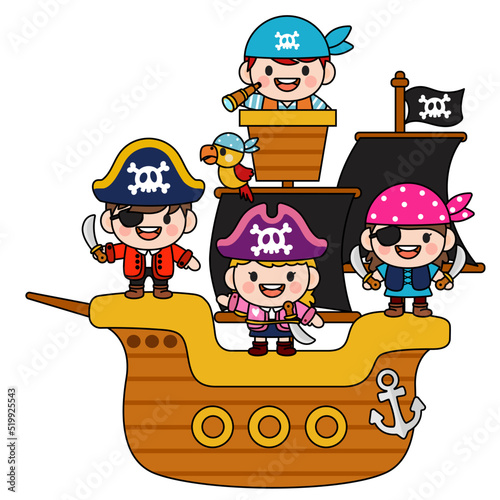 Kids pirate captain and sailor characters, Filled Clipart