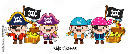 Kids pirate captain and sailor characters, Filled Clipart