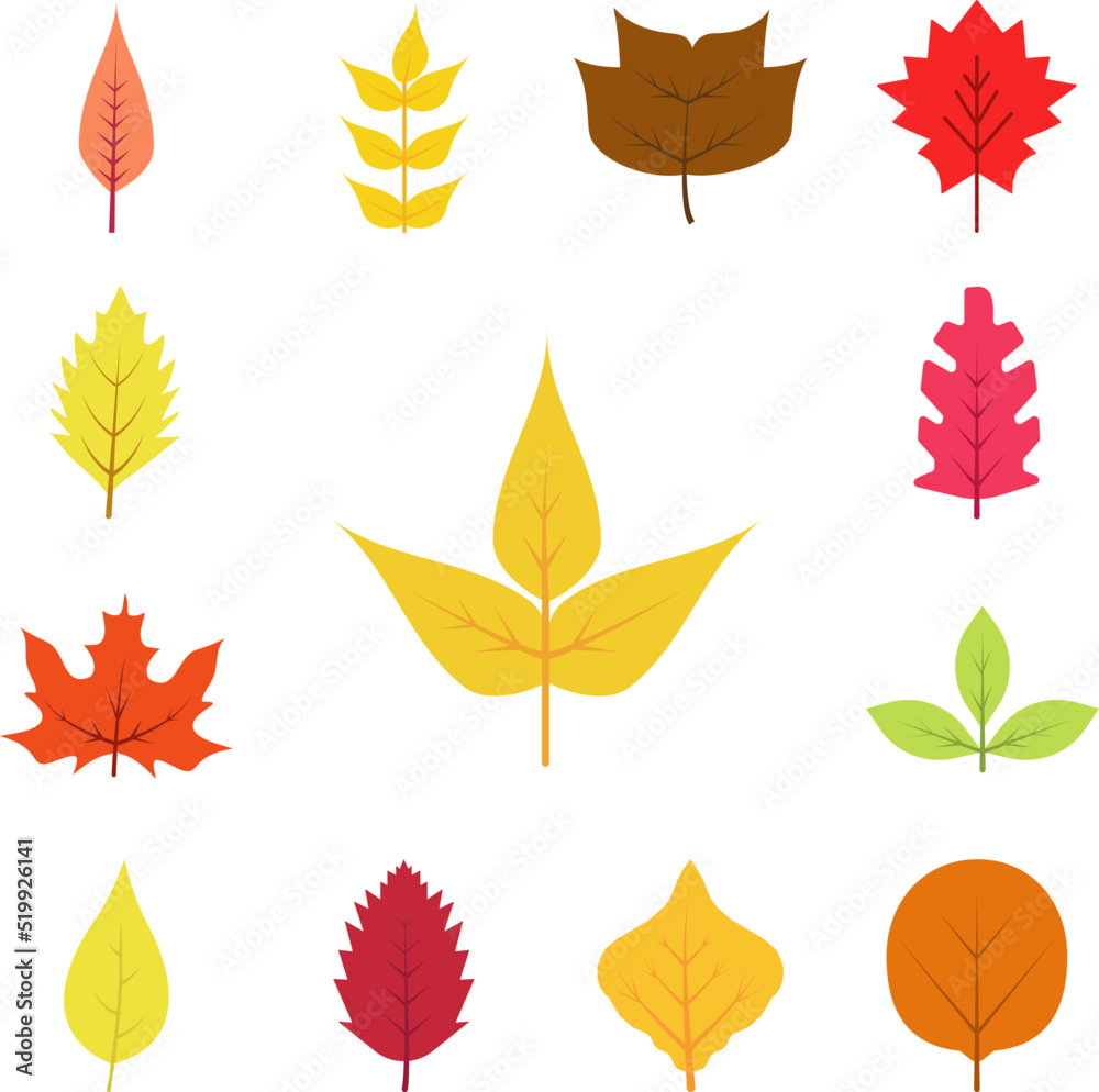 Autumn leave, yellow icon in a collection with other items