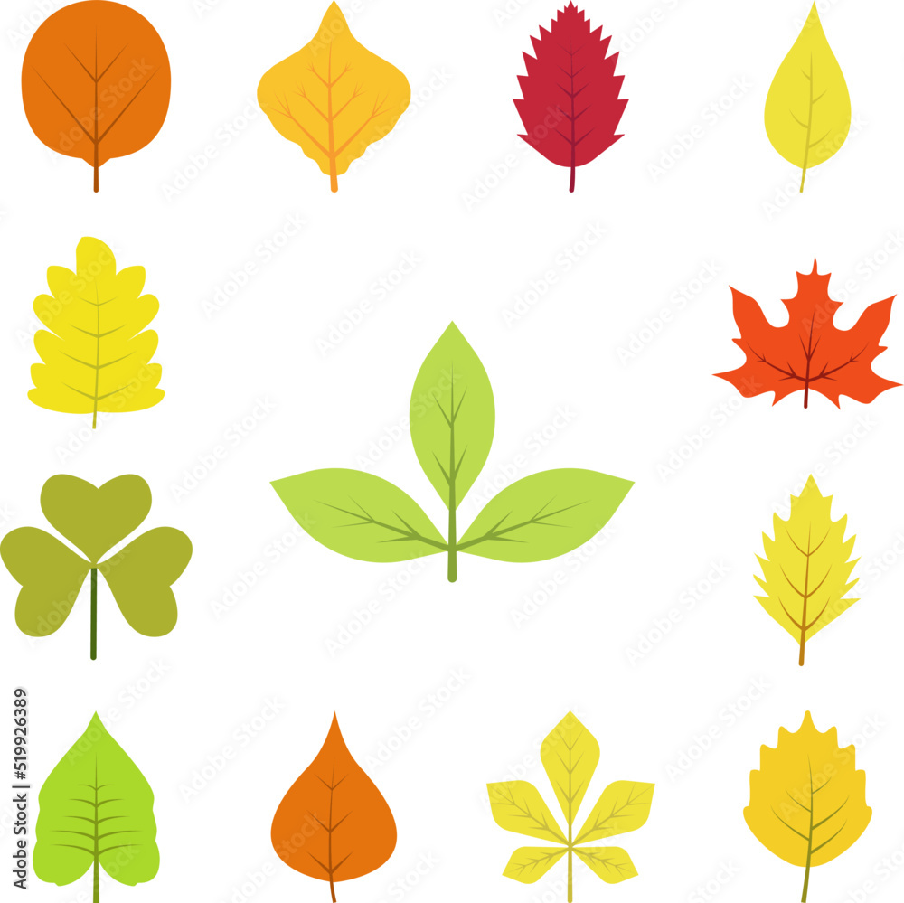 Autumn leave, green icon in a collection with other items