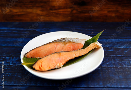 Baked salmon on the table 