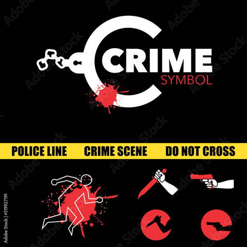 Crime scene symbols vector illustration for design element, infographic, or any other purpose.